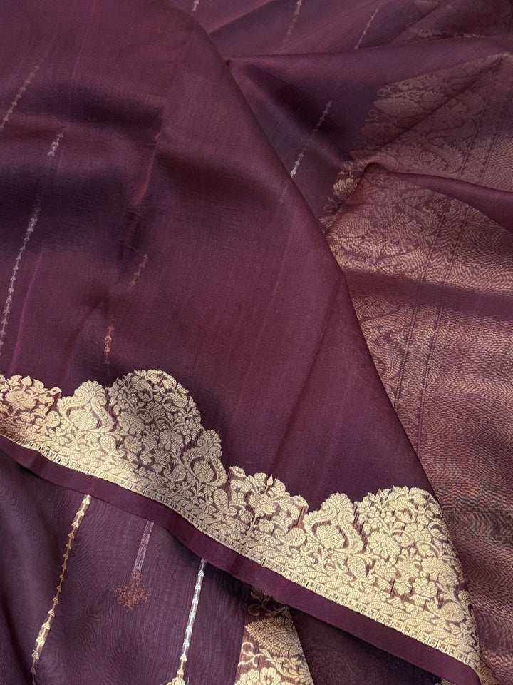 Maroon Pure Kora Silk Handloom Banarasi Saree