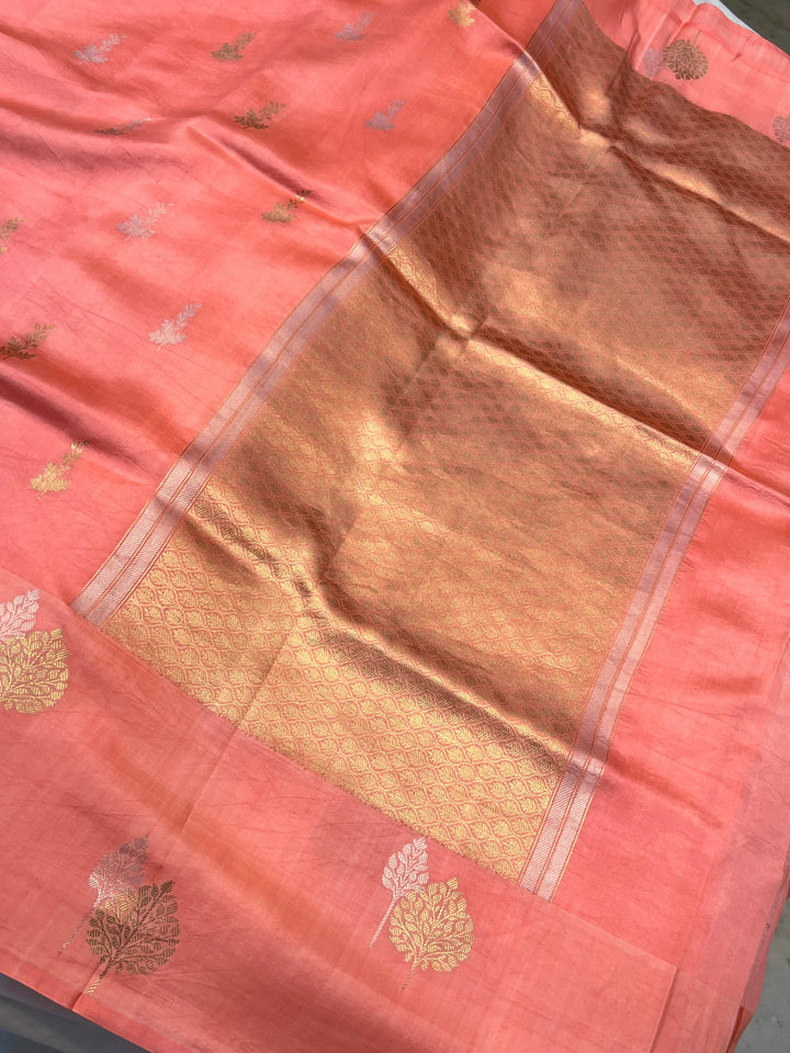 Peach Pure Silk Handloom Banarasi Saree