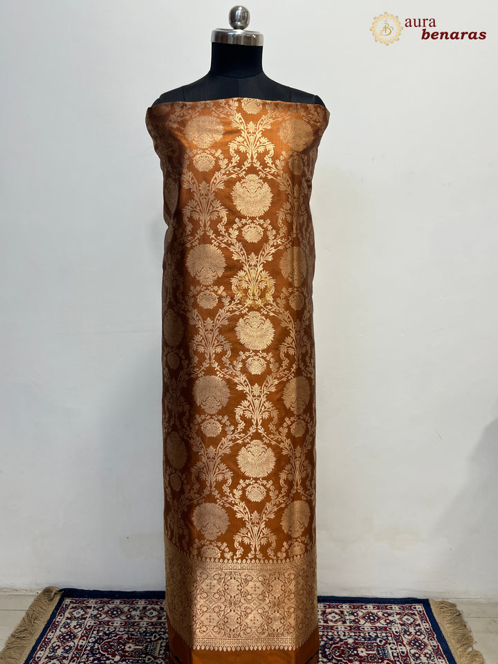  Copper Shade Pure Banarasi Katan Silk Kurta with Floral Jaal