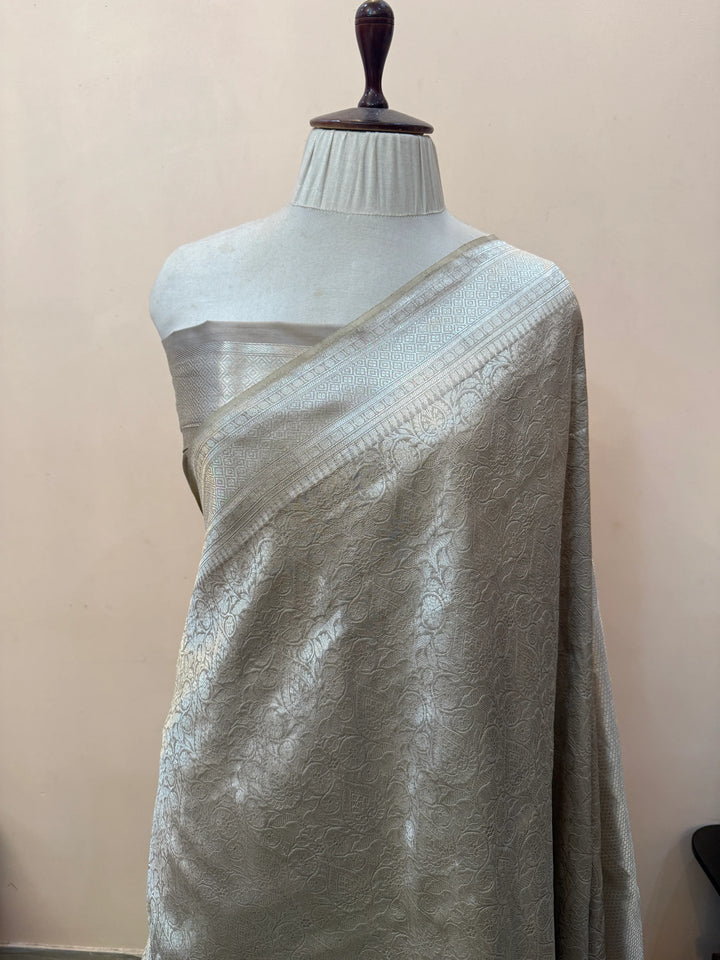 Grey Pure Katan silk Handloom Banarasi Saree