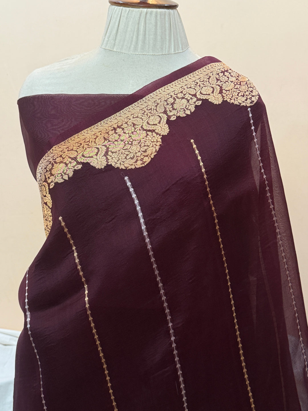 Maroon Pure Kora Silk Handloom Banarasi Saree