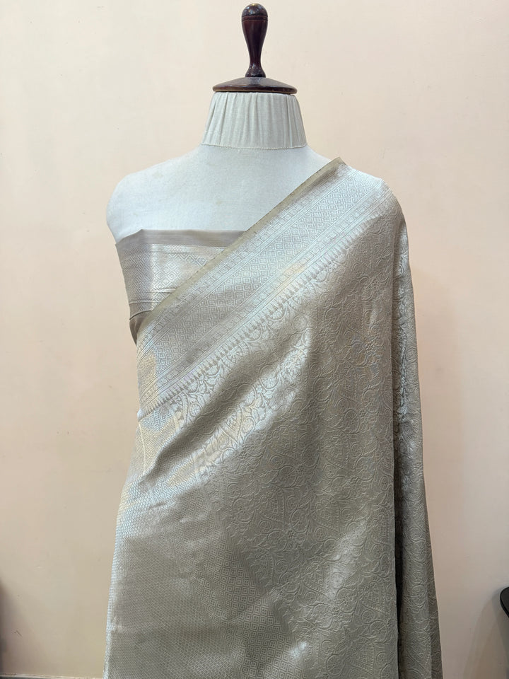 Grey Pure Katan silk Handloom Banarasi Saree