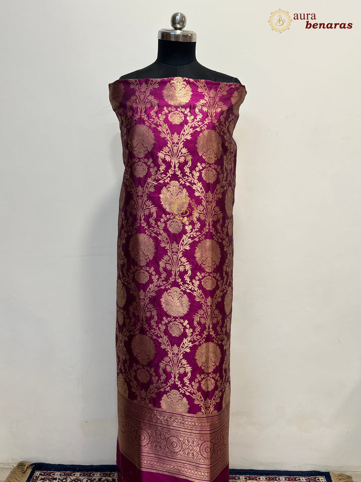  Purple Pure Banarasi Katan Silk Kurta with Floral Jaal