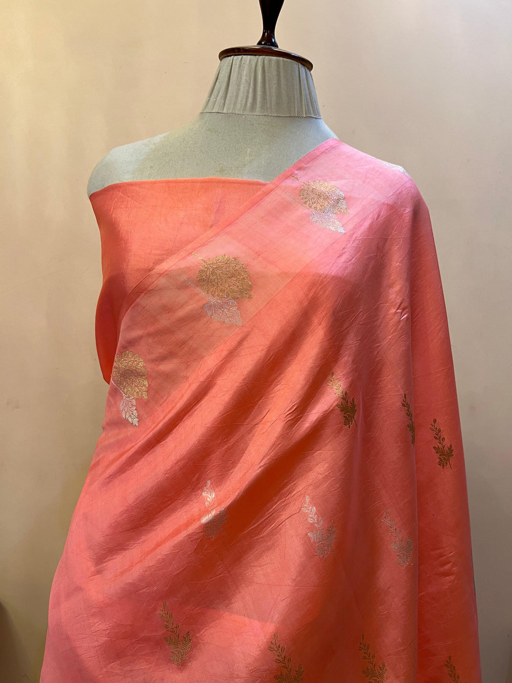 Peach Pure Silk Handloom Banarasi Saree