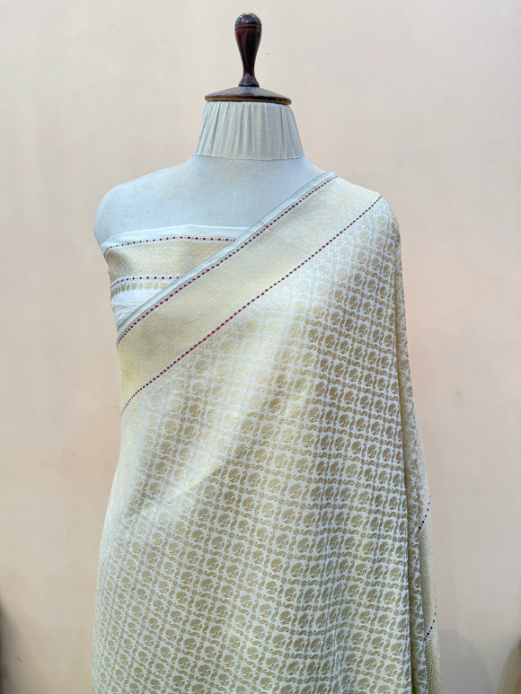 Off White Pure Katan silk Handloom Banarasi Saree