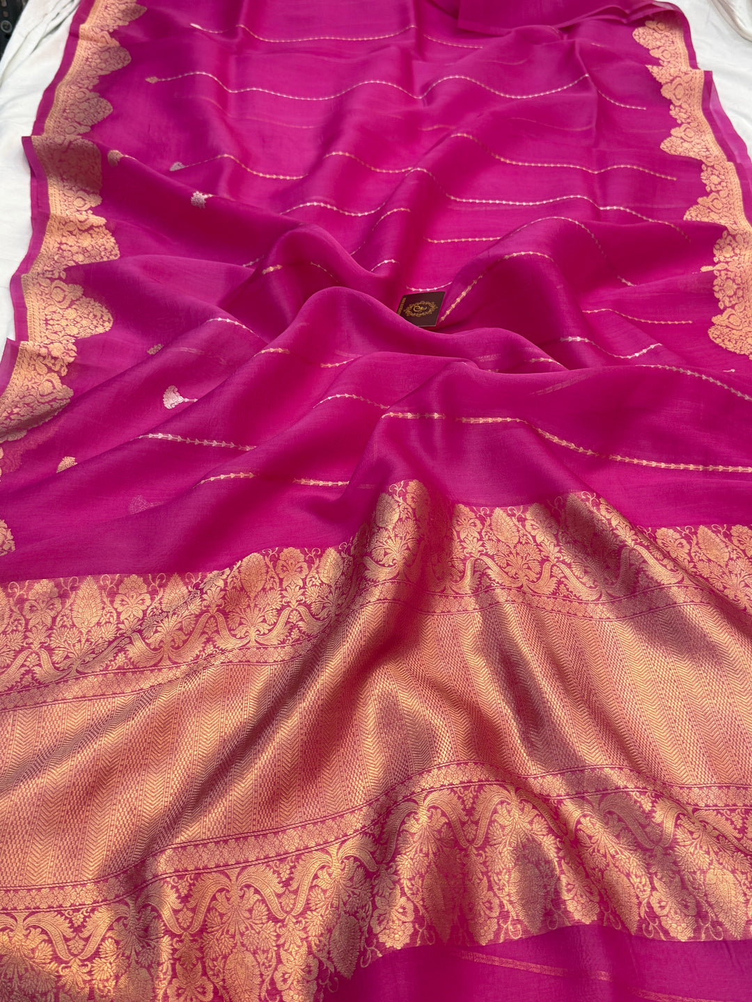 Fisher Pink Pure Kora Silk Handloom Banarasi Saree