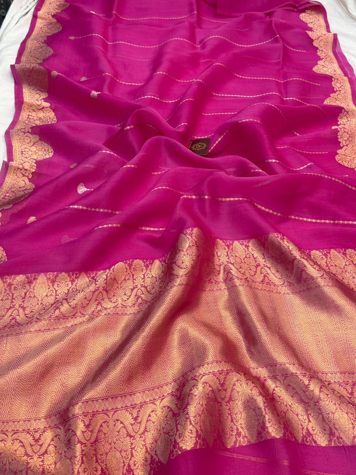 Fisher Pink Pure Kora Silk Handloom Banarasi Saree