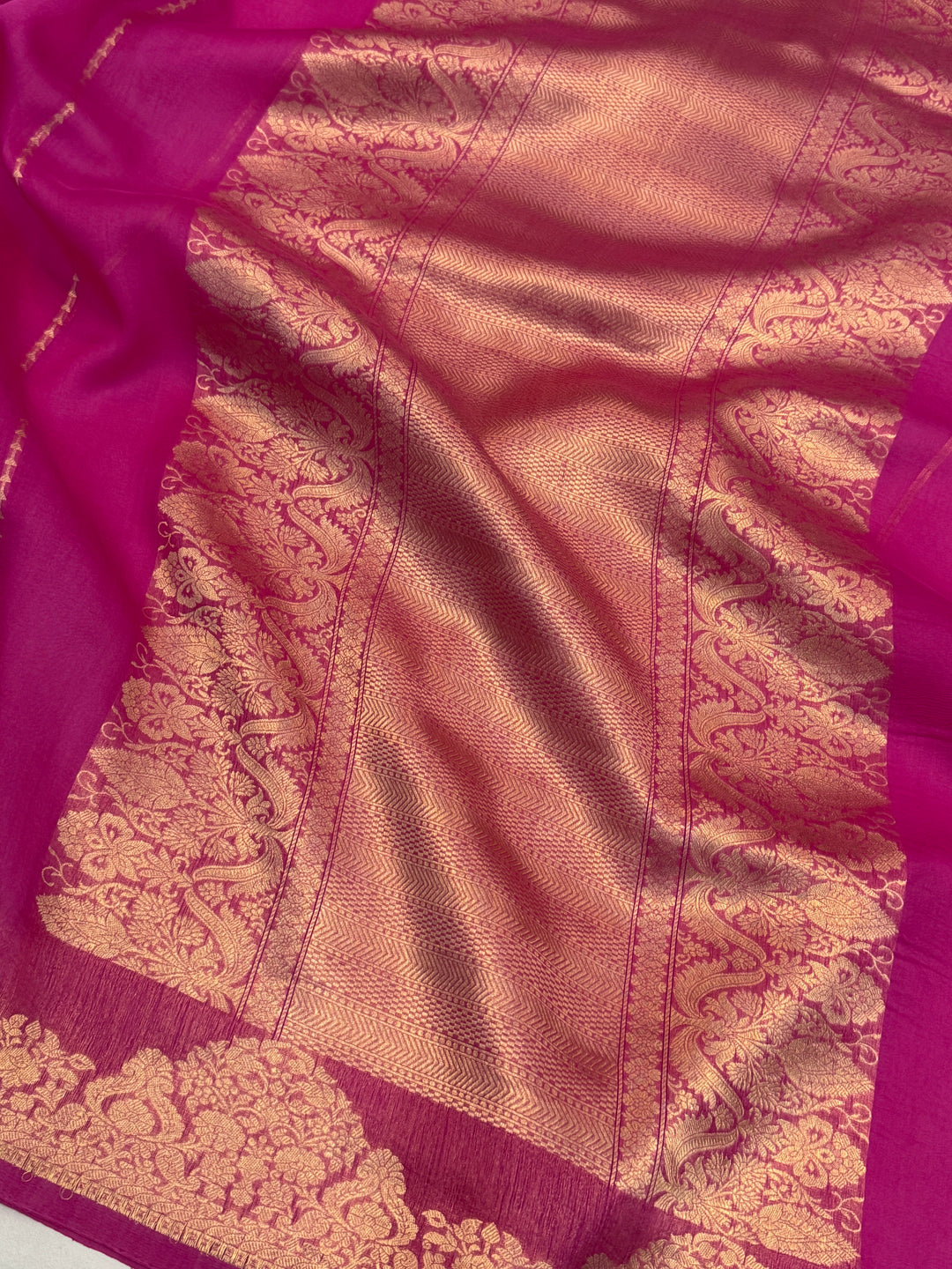 Fisher Pink Pure Kora Silk Handloom Banarasi Saree