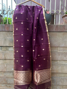 Brown Pure Banarasi Kora Silk Dupatta - Aura Benaras