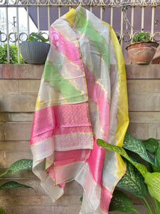 Off White Rangkaat Pure Banarasi Kora Silk Dupatta - Aura Benaras