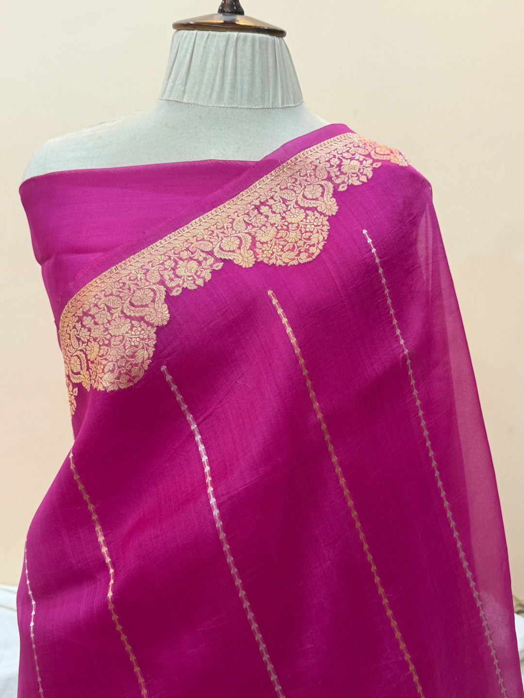 Fisher Pink Pure Kora Silk Handloom Banarasi Saree