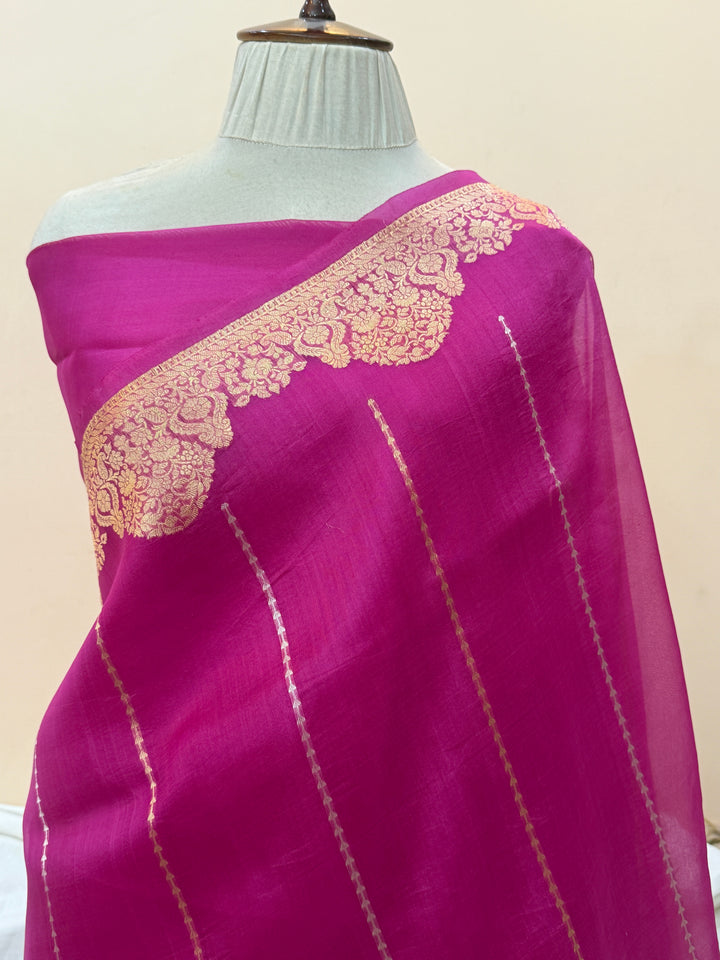 Fisher Pink Pure Kora Silk Handloom Banarasi Saree
