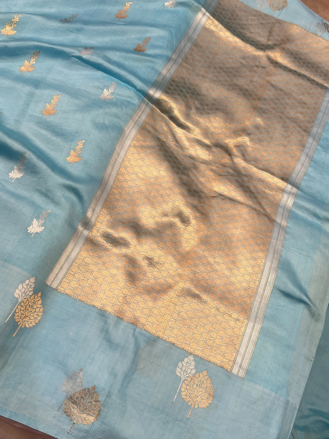 Pastel Blue Pure Silk Handloom Banarasi Saree