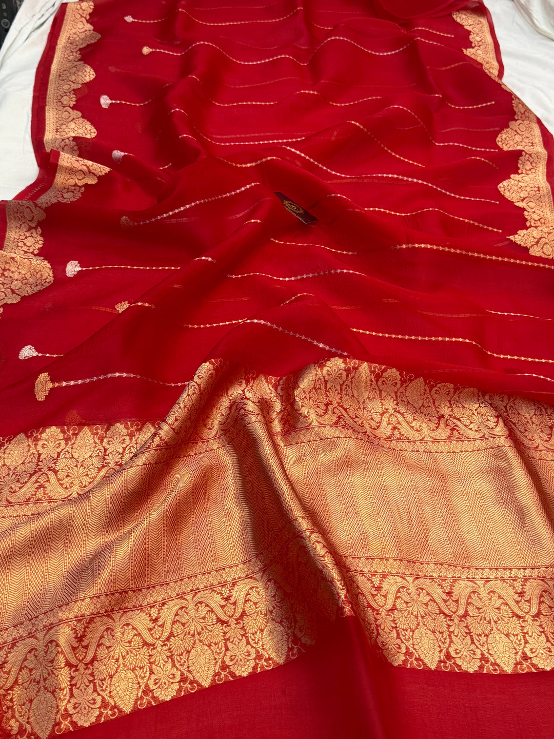 Red Pure Kora Silk Handloom Banarasi Saree