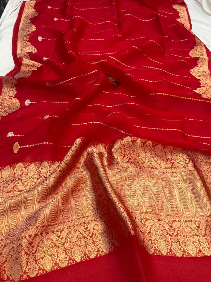 Red Pure Kora Silk Handloom Banarasi Saree