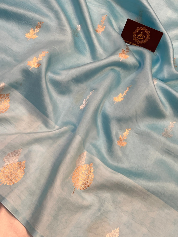 Pastel Blue Pure Silk Handloom Banarasi Saree