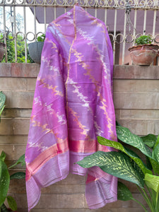 Lavender Rangkaat Pure Banarasi Kora Silk Dupatta - Aura Benaras