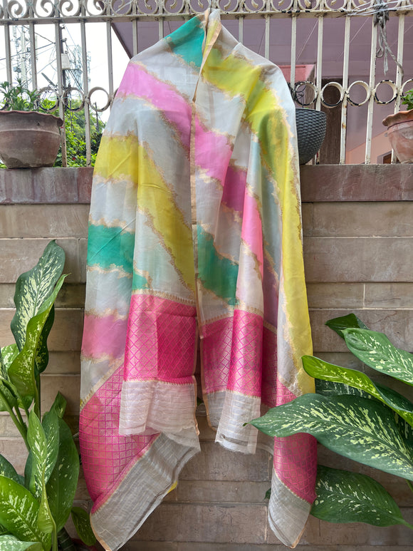 Off White Rangkaat Pure Banarasi Kora Silk Dupatta - Aura Benaras