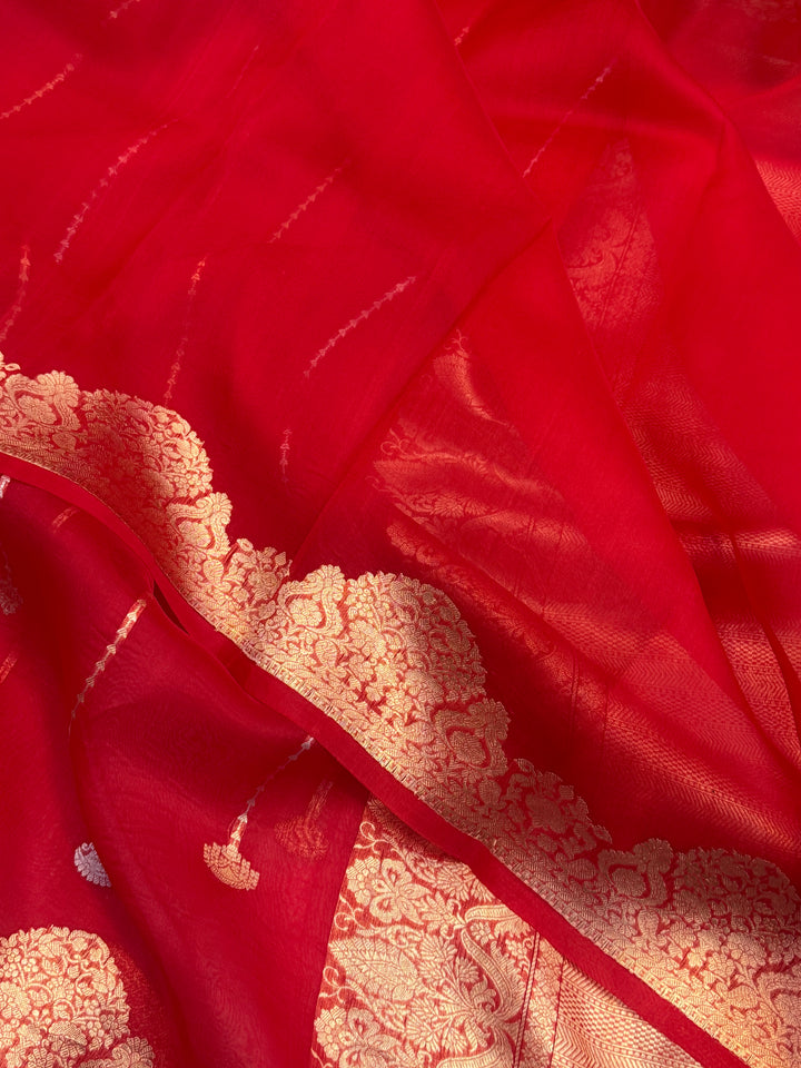 Red Pure Kora Silk Handloom Banarasi Saree