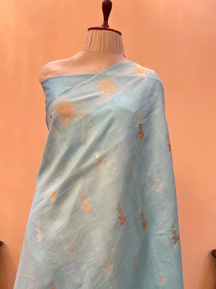 Pastel Blue Pure Silk Handloom Banarasi Saree