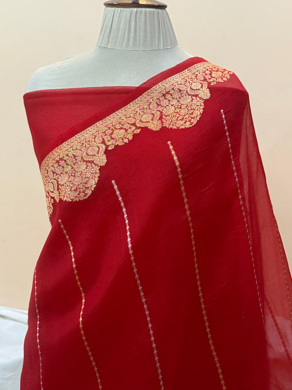 Red Pure Kora Silk Handloom Banarasi Saree