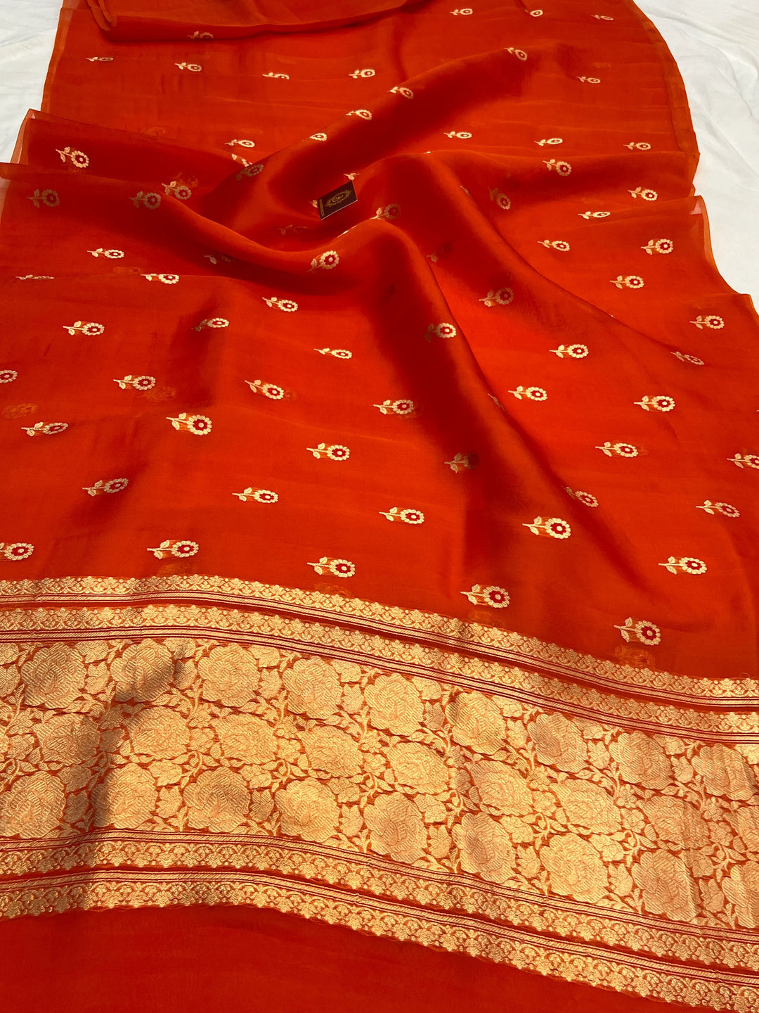 Orange Pure Kora Silk Handloom Banarasi Saree