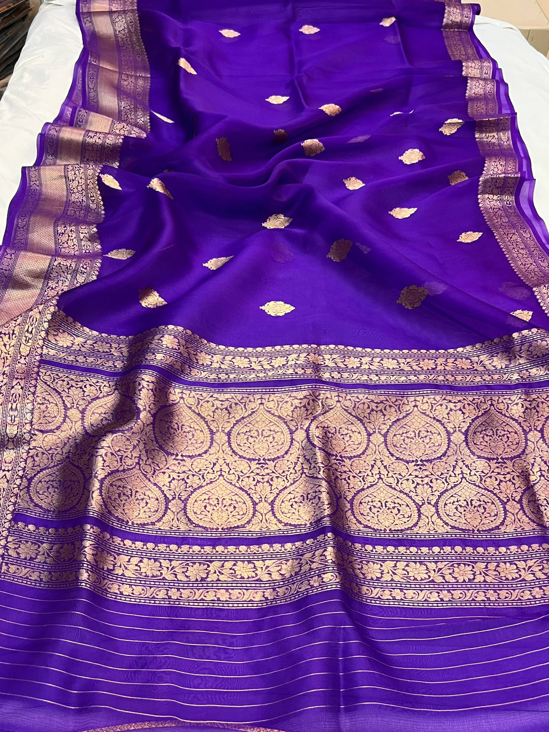 Purple Banarasi Handloom Kora Silk Saree