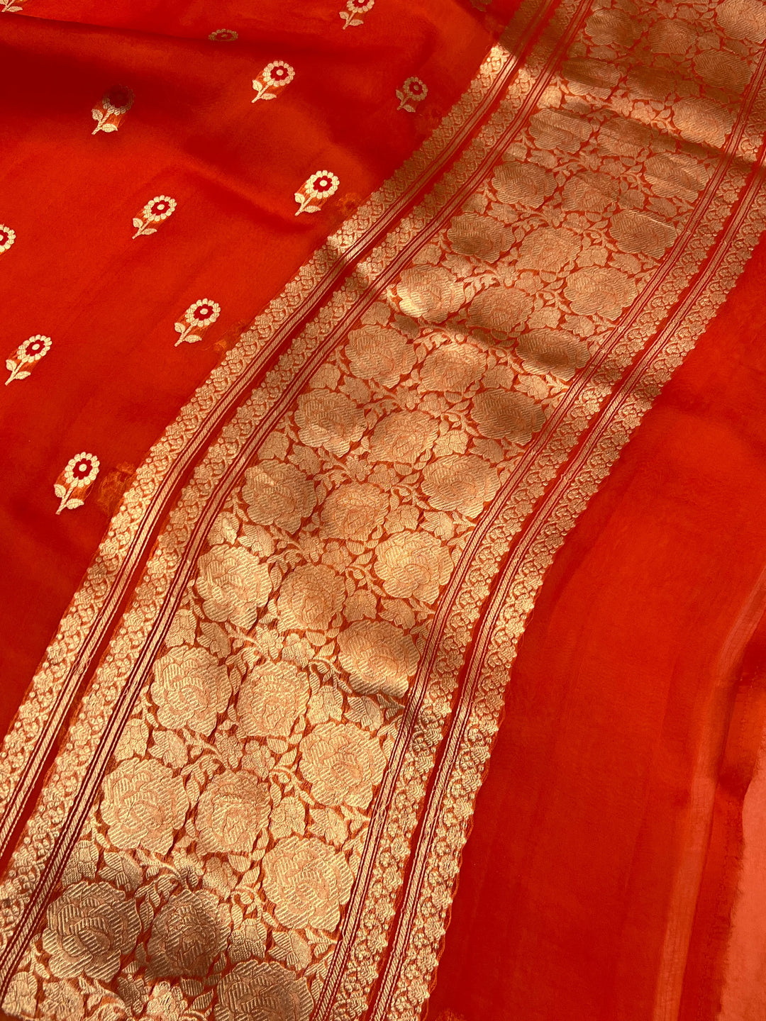 Orange Pure Kora Silk Handloom Banarasi Saree
