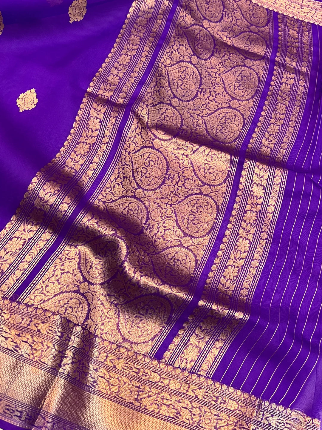Purple Banarasi Handloom Kora Silk Saree
