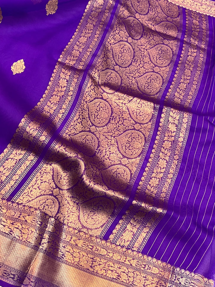Purple Banarasi Handloom Kora Silk Saree