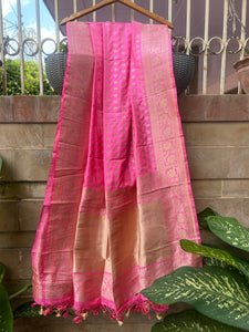 Pink Pure Banarasi Handloom Katan Silk Dupatta - Aura Benaras