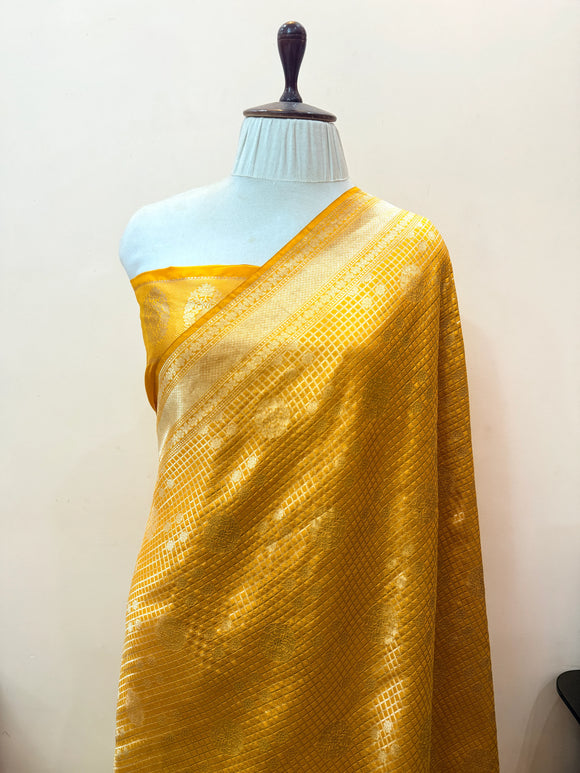 Yellow Pure Katan silk Handloom Banarasi Saree