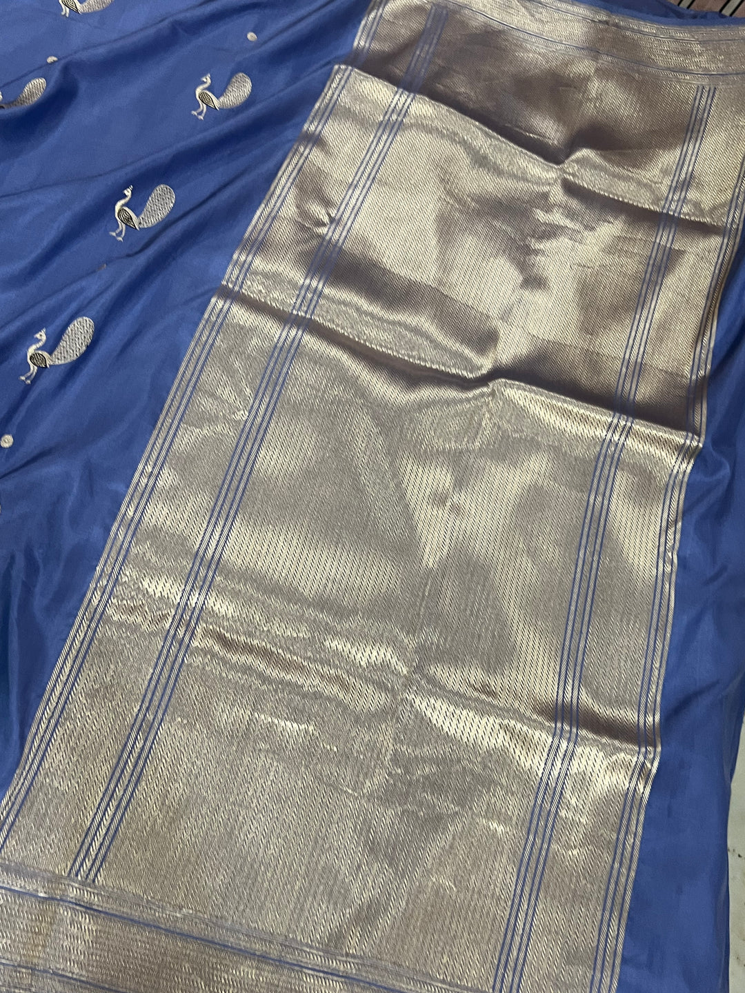 Airforce Blue Banarasi Handloom Katan Silk Saree | Aura Benaras