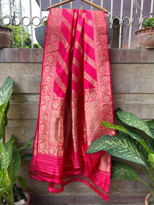 Pink Pure Banarasi Handloom Katan Silk Dupatta - Aura Benaras