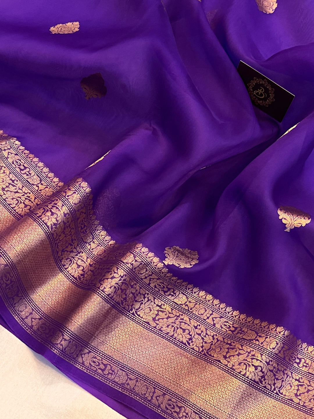 Purple Banarasi Handloom Kora Silk Saree
