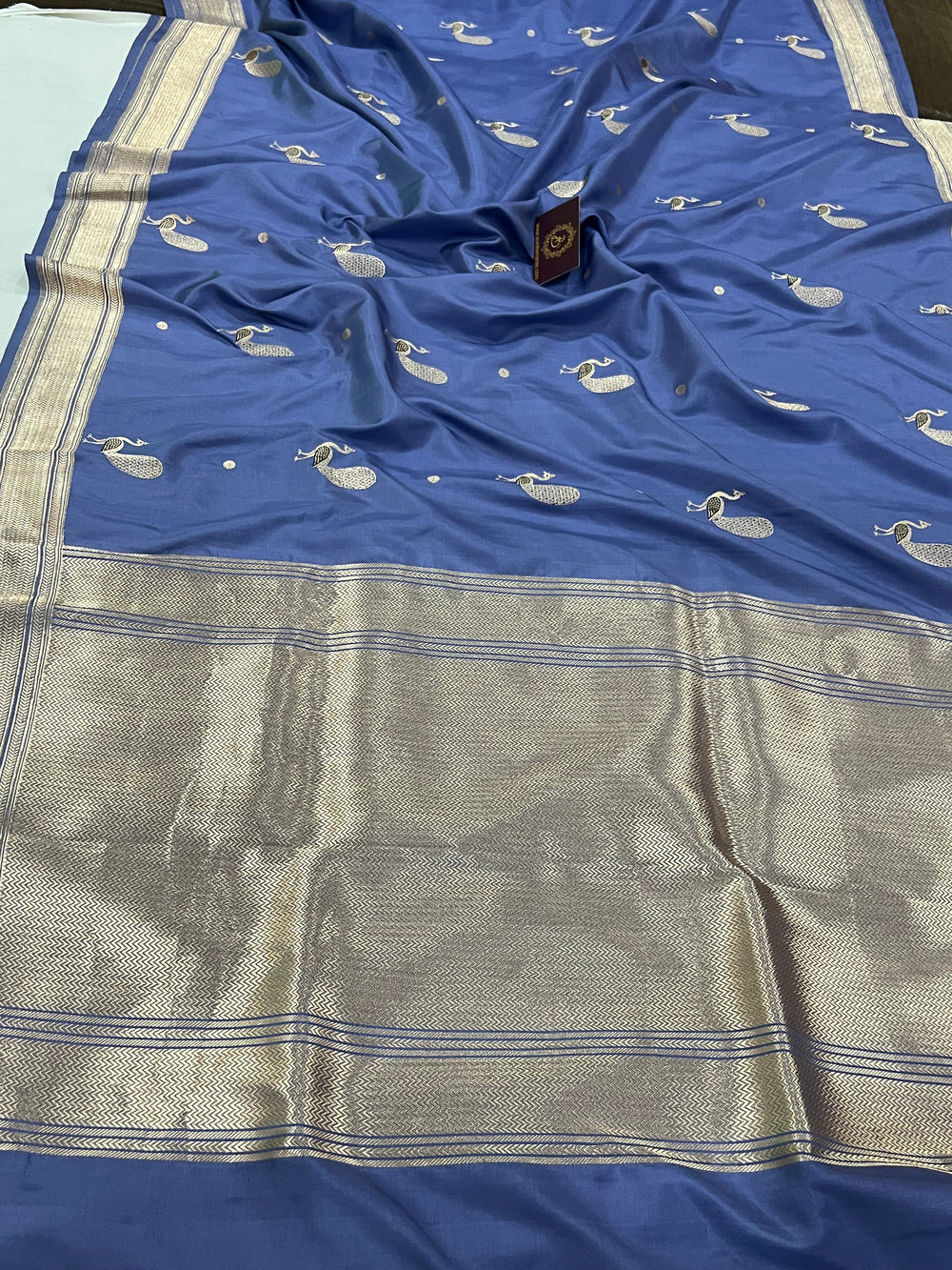 Airforce Blue Banarasi Handloom Katan Silk Saree | Aura Benaras