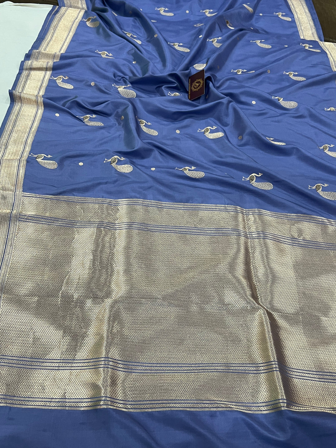 Airforce Blue Banarasi Handloom Katan Silk Saree | Aura Benaras
