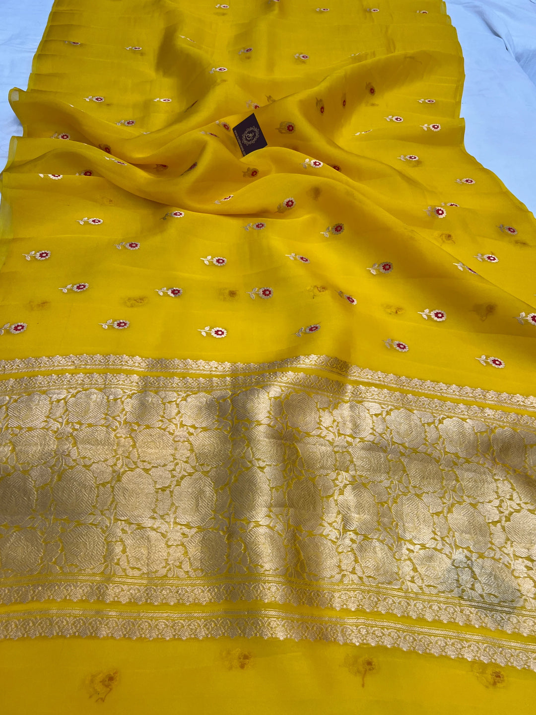 Yellow Pure Kora Silk Handloom Banarasi Saree