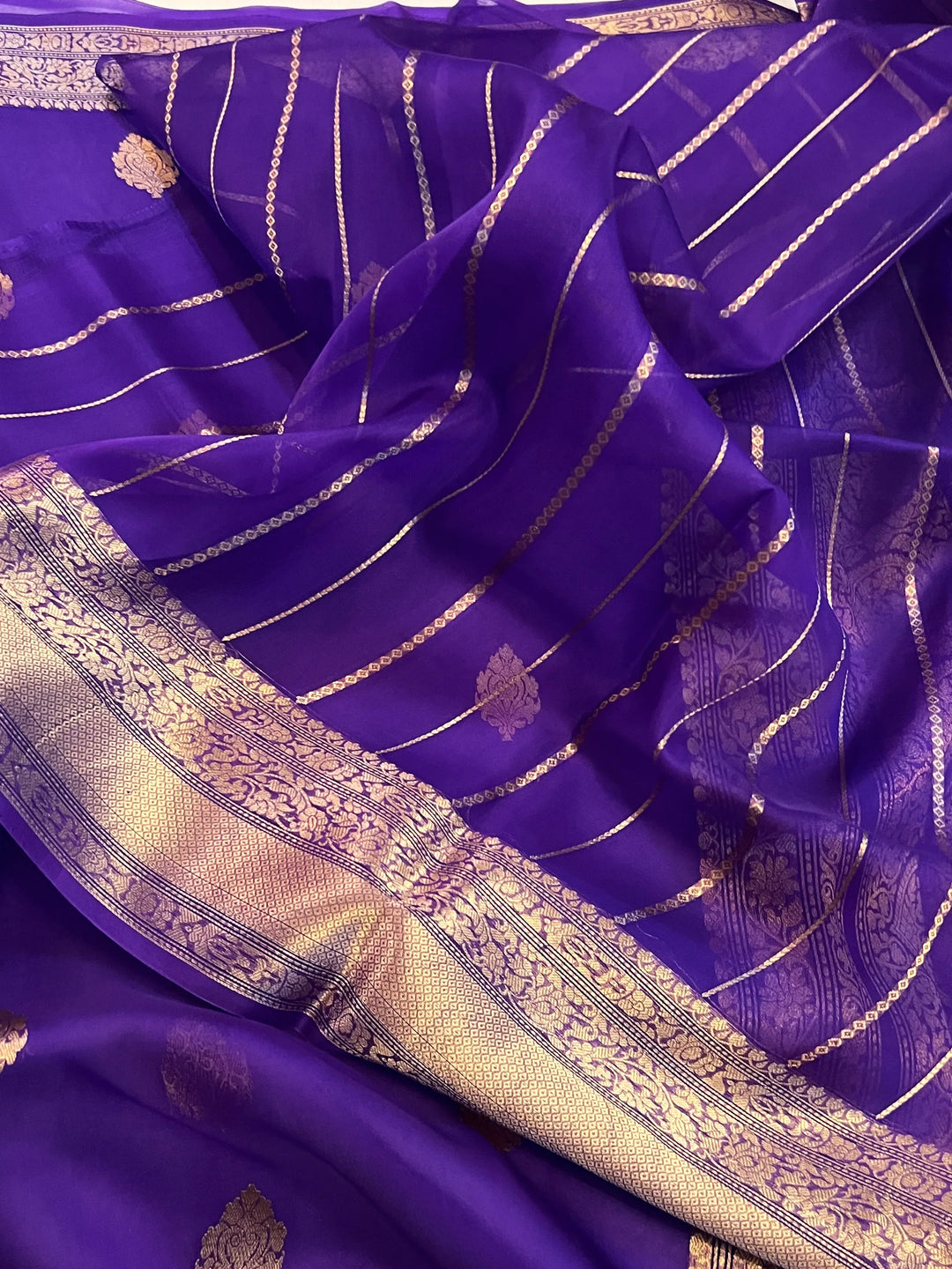 Purple Banarasi Handloom Kora Silk Saree