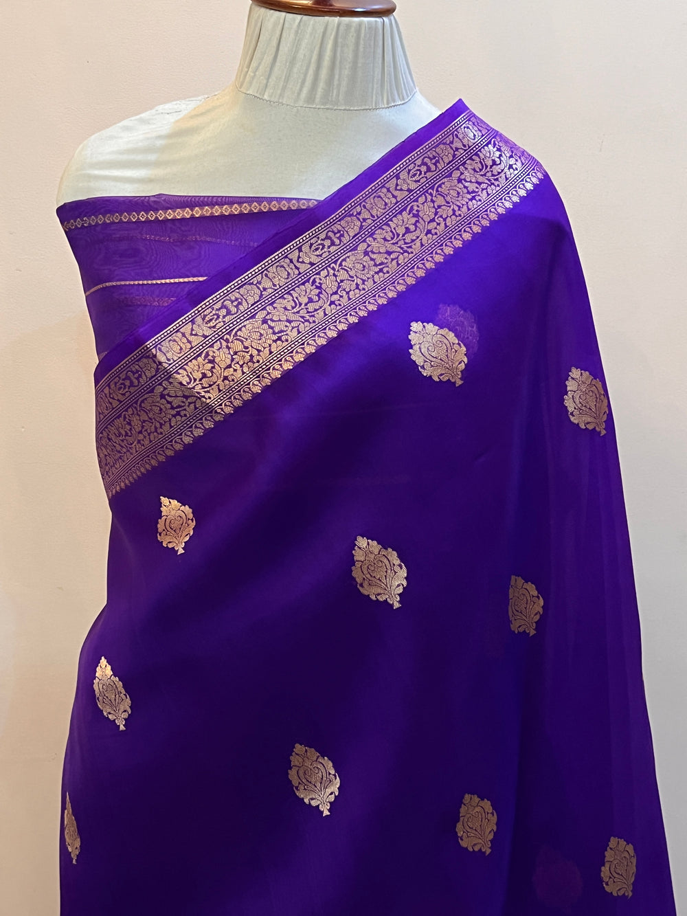 Purple Banarasi Handloom Kora Silk Saree