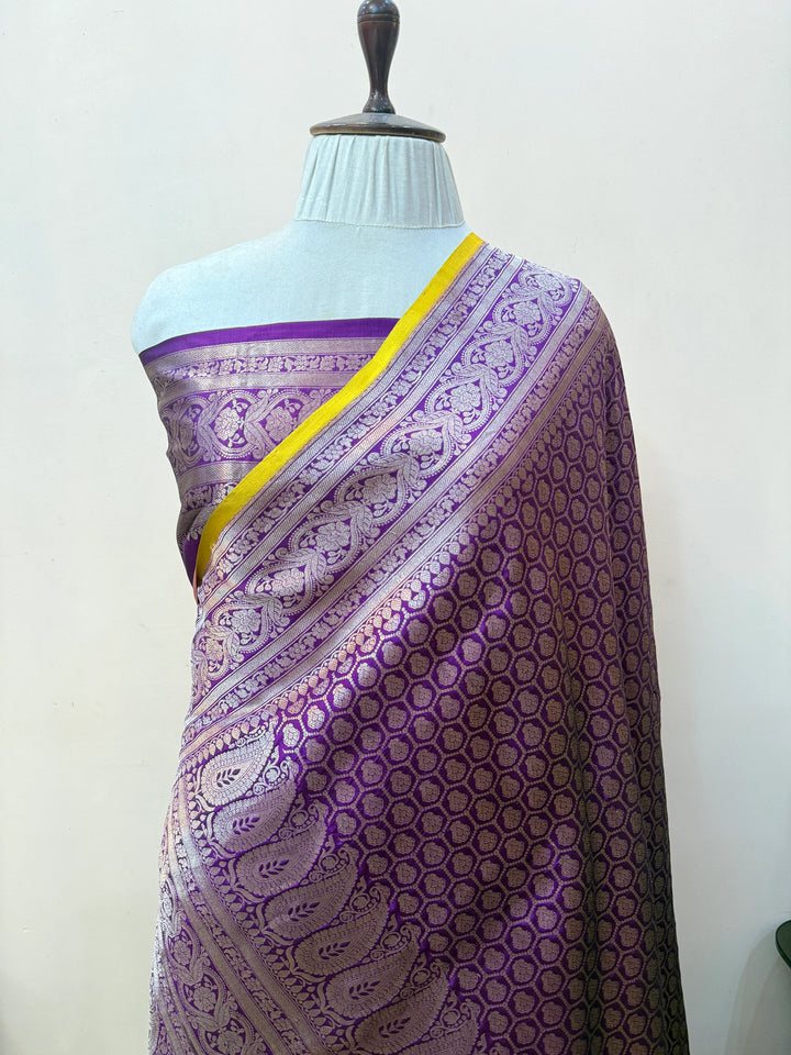 Purple Pure Katan silk Handloom Banarasi Saree