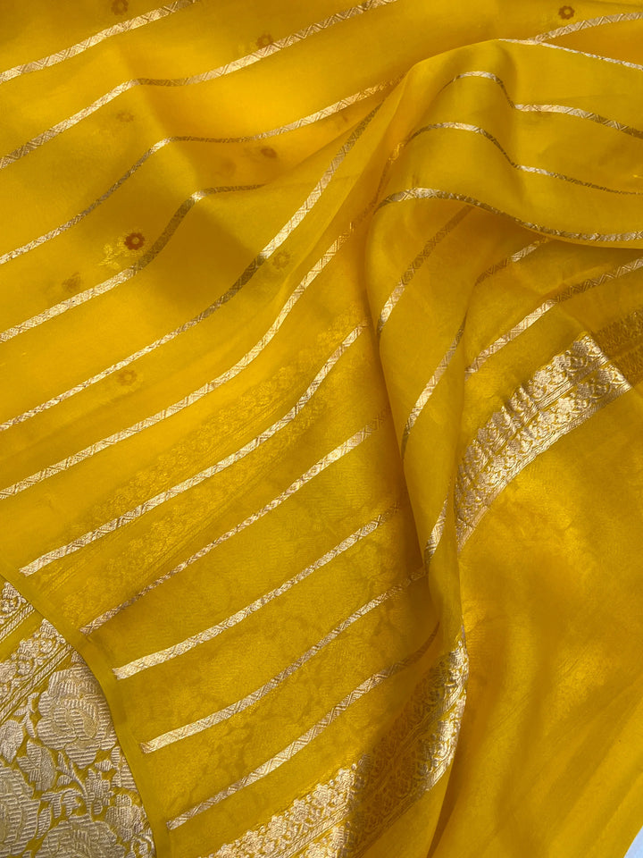 Yellow Pure Kora Silk Handloom Banarasi Saree