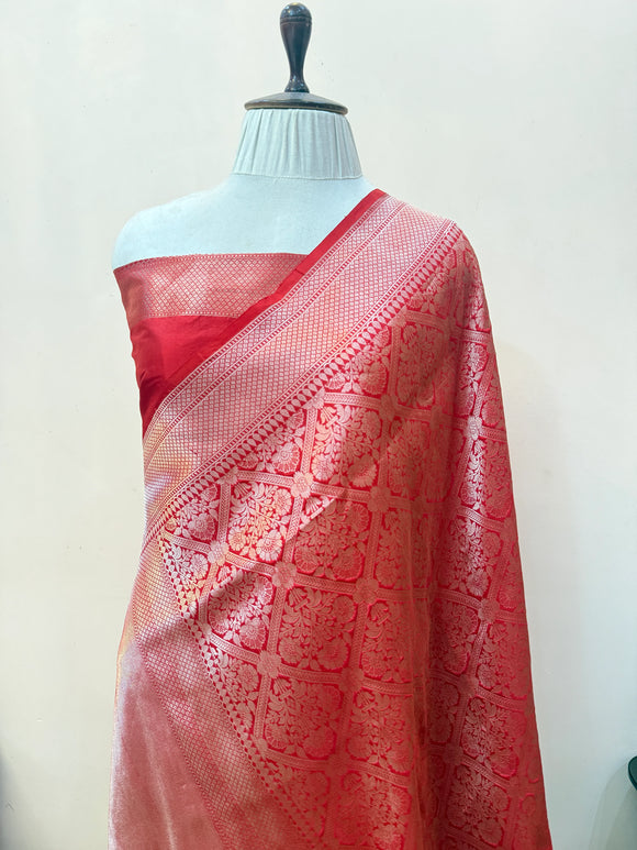Red Pure Katan silk Handloom Banarasi Saree