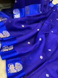 Royal Blue Pure Banarasi Handloom Kora Silk Saree - Aura Benaras