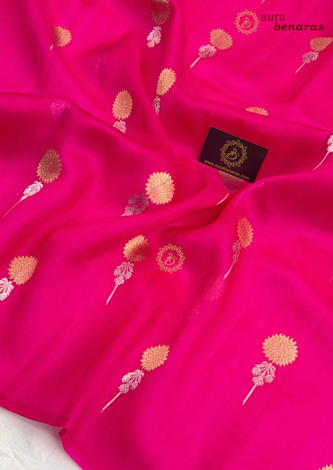 Hot Pink Kora Silk Banarasi Saree with Sona Rupa Butis