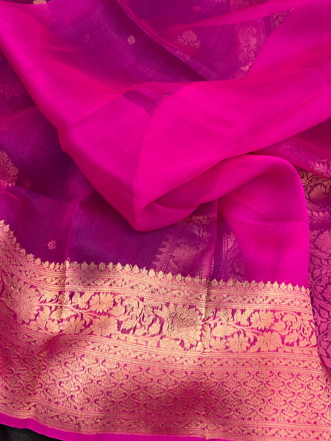 Bottle Green Banarasi Handloom Kora Silk Saree