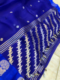 Royal Blue Pure Banarasi Handloom Kora Silk Saree - Aura Benaras