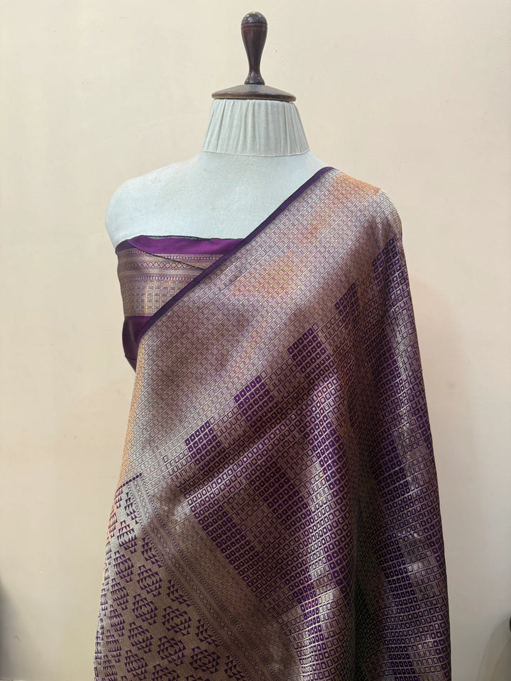 Purple Pure Katan silk Handloom Banarasi Saree