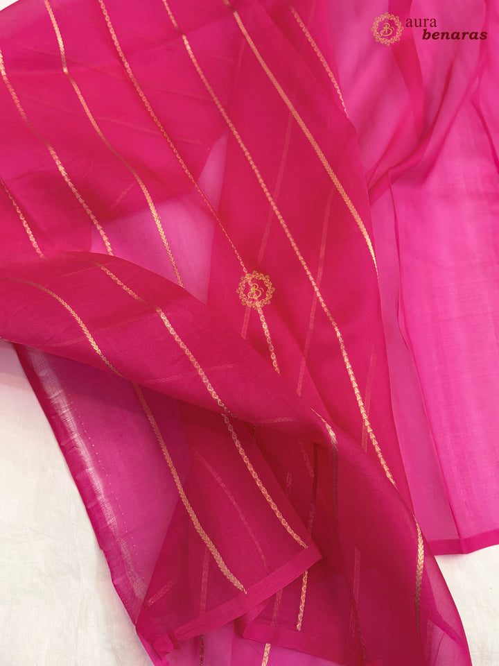 Hot Pink Kora Silk Banarasi Saree with Sona Rupa Butis