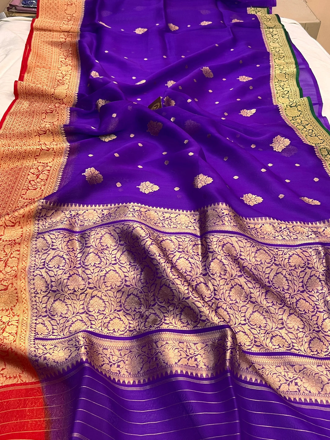Purple Banarasi Handloom Kora Silk Saree
